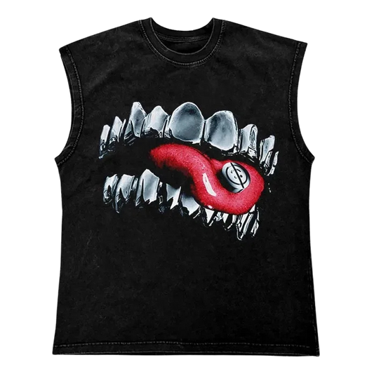 METAL SMILE TANK TOP [BLACK WASHED]